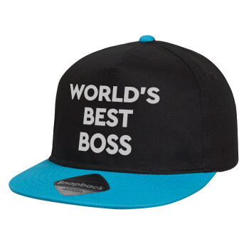 World's best boss, Καπέλο παιδικό Flat Snapback, Μαύρο/Μπλε (100% ΒΑΜΒΑΚΕΡΟ, ΠΑΙΔΙΚΟ, UNISEX, ONE SIZE)