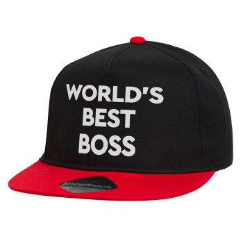World's best boss, Καπέλο παιδικό Flat Snapback, Μαύρο/Κόκκινο (100% ΒΑΜΒΑΚΕΡΟ, ΠΑΙΔΙΚΟ, UNISEX, ONE SIZE)