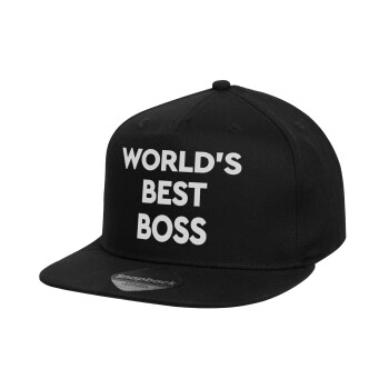 World's best boss, Children's Flat Snapback Hat, Black (100% COTTON, CHILD, UNISEX, ONE SIZE)