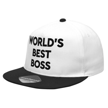 World's best boss, Καπέλο Ενηλίκων Flat Snapback Λευκό/Μαύρο, (POLYESTER, ΕΝΗΛΙΚΩΝ, UNISEX, ONE SIZE)