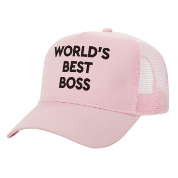 World's best boss, Adult Structured Trucker Hat, with Mesh, PINK (100% COTTON, ADULT, UNISEX, ONE SIZE)