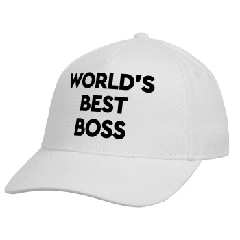 World's best boss, Καπέλο παιδικό Baseball, Drill, Λευκό (100% ΒΑΜΒΑΚΕΡΟ, ΠΑΙΔΙΚΟ, UNISEX, ONE SIZE)
