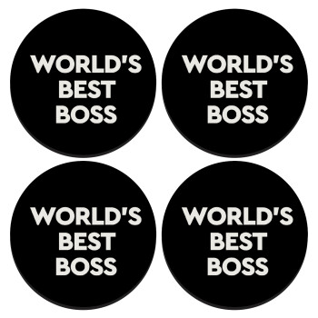 World's best boss, SET of 4 round wooden coasters (9cm)