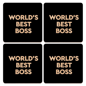 World's best boss, ΣΕΤ x4 Σουβέρ ξύλινα τετράγωνα plywood (9cm)