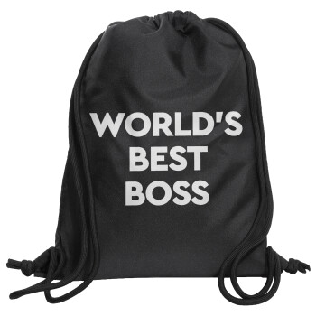 World's best boss, Τσάντα πλάτης πουγκί GYMBAG Μαύρη, με τσέπη (40x48cm) & χονδρά κορδόνια