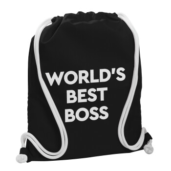 World's best boss, Τσάντα πλάτης πουγκί GYMBAG Μαύρη, με τσέπη (40x48cm) & χονδρά λευκά κορδόνια