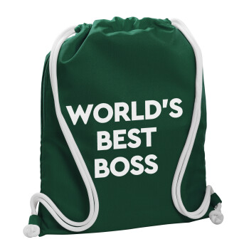 World's best boss, Τσάντα πλάτης πουγκί GYMBAG BOTTLE GREEN, με τσέπη (40x48cm) & χονδρά λευκά κορδόνια