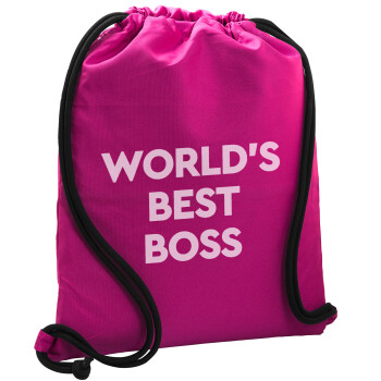 World's best boss, Backpack pouch GYMBAG Fuchsia, with pocket (40x48cm) & thick cords