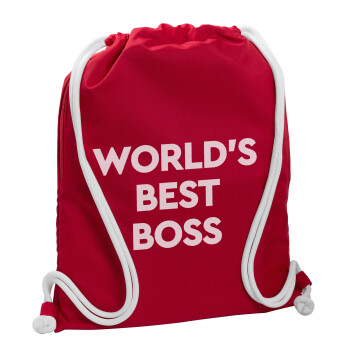World's best boss, Τσάντα πλάτης πουγκί GYMBAG Κόκκινη, με τσέπη (40x48cm) & χονδρά κορδόνια