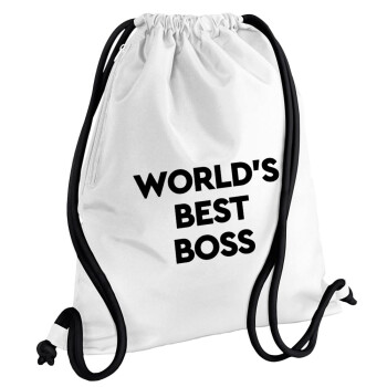 World's best boss, Τσάντα πλάτης πουγκί GYMBAG λευκή, με τσέπη (40x48cm) & χονδρά κορδόνια