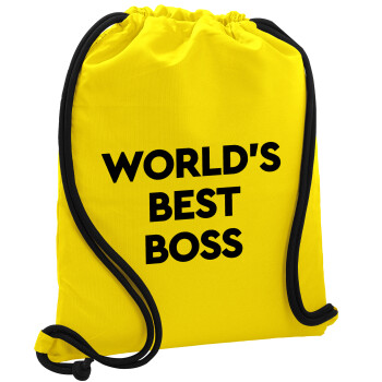World's best boss, Τσάντα πλάτης πουγκί GYMBAG Κίτρινη, με τσέπη (40x48cm) & χονδρά κορδόνια