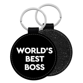 World's best boss, Μπρελόκ Δερματίνη, στρογγυλό ΜΑΥΡΟ (5cm)