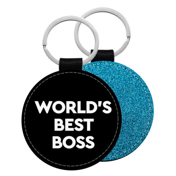 World's best boss, Μπρελόκ Δερματίνη, στρογγυλό ΜΠΛΕ (5cm)