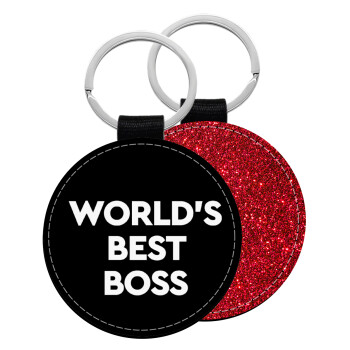 World's best boss, Μπρελόκ Δερματίνη, στρογγυλό ΚΟΚΚΙΝΟ (5cm)