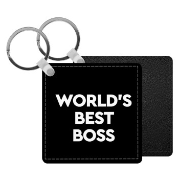 World's best boss, Μπρελόκ Δερματίνη, τετράγωνο ΜΑΥΡΟ (5x5cm)