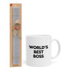 World's best boss, Πασχαλινό Σετ, Κούπα κεραμική (330ml) & πασχαλινή λαμπάδα αρωματική πλακέ (30cm) (ΓΚΡΙ)