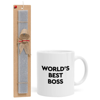 World's best boss, Easter Set, Ceramic Cup (330ml) & Easter aromatic flat candle (30cm) (GRAY)