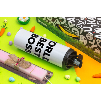 World's best boss, Easter candle,Travel Tumbler 2 Lids, with metal straw & cleaning brush & aromatic flat candle (30cm) (PINK)