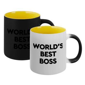 World's best boss, Κούπα Μαγική εσωτερικό κίτρινη, κεραμική 330ml που αλλάζει χρώμα με το ζεστό ρόφημα (1 τεμάχιο)