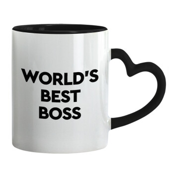 World's best boss, Κούπα καρδιά χερούλι μαύρη, κεραμική, 330ml