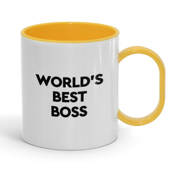 World's best boss, Κούπα (πλαστική) (BPA-FREE) Polymer Κίτρινη για παιδιά, 330ml