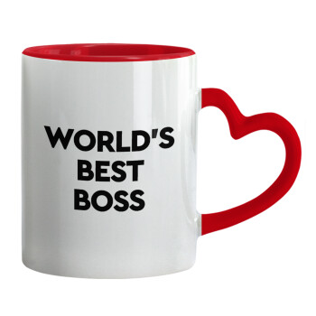 World's best boss, Κούπα καρδιά χερούλι κόκκινη, κεραμική, 330ml