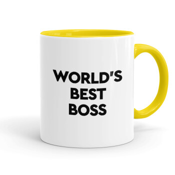 World's best boss, Κούπα χρωματιστή κίτρινη, κεραμική, 330ml
