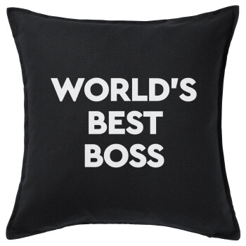 World's best boss, Μαξιλάρι καναπέ Μαύρο 100% βαμβάκι, περιέχεται το γέμισμα (50x50cm)
