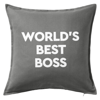 World's best boss, Μαξιλάρι καναπέ Γκρι 100% βαμβάκι, περιέχεται το γέμισμα (50x50cm)