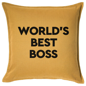 World's best boss, Μαξιλάρι καναπέ Κίτρινο 100% βαμβάκι, περιέχεται το γέμισμα (50x50cm)