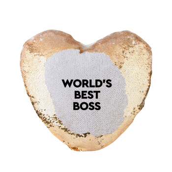 World's best boss, Μαξιλάρι καναπέ καρδιά Μαγικό Χρυσό με πούλιες 40x40cm περιέχεται το  γέμισμα