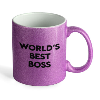 World's best boss, Κούπα Μωβ Glitter που γυαλίζει, κεραμική, 330ml