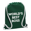 Backpack pouch GYMBAG BOTTLE GREEN, with pocket (40x48cm) & thick white cords