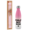 Easter Set, Metallic pink/white (Stainless steel) thermos, double-walled, 500ml & aromatic flat Easter candle (30cm) (PINK)