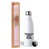 Easter Set, metallic stainless steel water bottle (750ml) & scented flat Easter candle (30cm) (PINK)