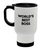 World's best boss, Κούπα ταξιδιού ανοξείδωτη με καπάκι, διπλού τοιχώματος (θερμό) λευκή 450ml