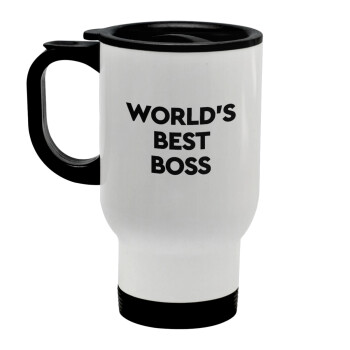 World's best boss, Stainless steel travel mug with lid, double wall white 450ml