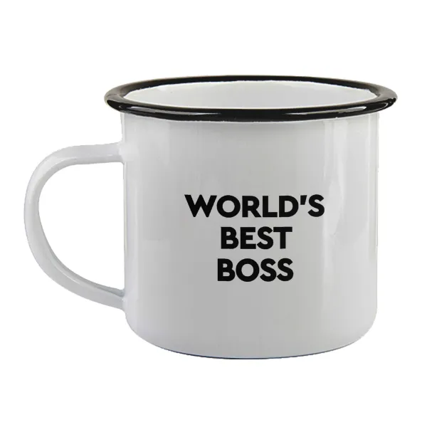 World's best boss — Enamel mug with black rim, 360ml