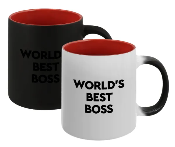 World's best boss — Magic mug with red interior, ceramic, 330ml, changes colour with hot drinks
