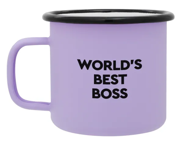 World's best boss — Metal enamel mug, matte light pastel purple, 360ml