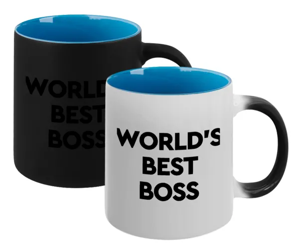World's best boss — Magic mug with blue interior, ceramic, 330ml, changes colour with hot drinks