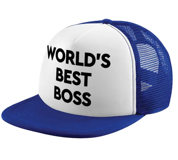 World's best boss — Adult Soft Trucker Hat with Blue/White Mesh (POLYESTER, ADULT, UNISEX, ONE SIZE)
