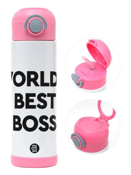 World's best boss — Παιδικό παγούρι θερμό, ανοξείδωτο, με καλαμάκι ασφαλείας, ΡΟΖ (500ml)