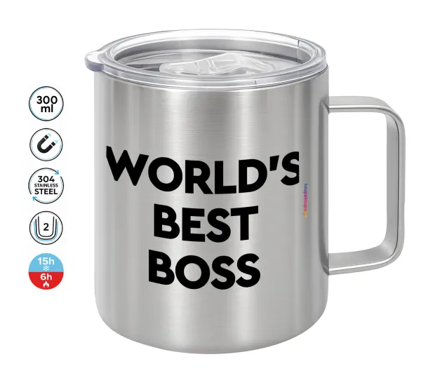 World's best boss — Double-walled stainless steel mug 300ml with temperature-retaining lid