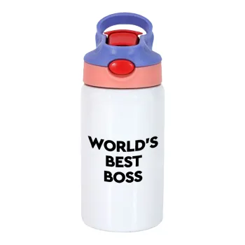 World's best boss, Παιδικό παγούρι θερμό, ανοξείδωτο, με καλαμάκι ασφαλείας, ροζ/μωβ (350ml)