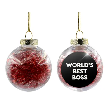 World's best boss, Στολίδι Χριστουγεννιάτικη μπάλα δένδρου διάφανη με κόκκινο γέμισμα 8cm