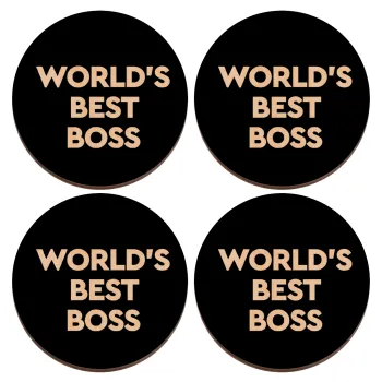 World's best boss, ΣΕΤ x4 Σουβέρ ξύλινα στρογγυλά plywood (9cm)