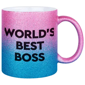World's best boss, Κούπα Χρυσή/Μπλε Glitter, κεραμική, 330ml