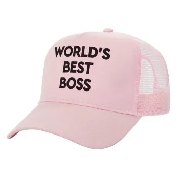 World's best boss, Structured Trucker Children's Hat, with Mesh, PINK (100% COTTON, CHILDREN'S, UNISEX, ONE SIZE)