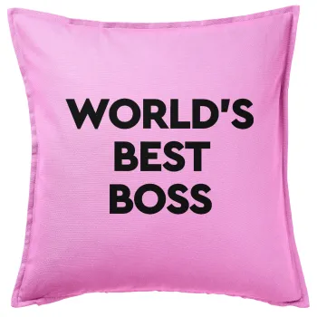 World's best boss, Μαξιλάρι καναπέ ΡΟΖ 100% βαμβάκι, περιέχεται το γέμισμα (50x50cm)